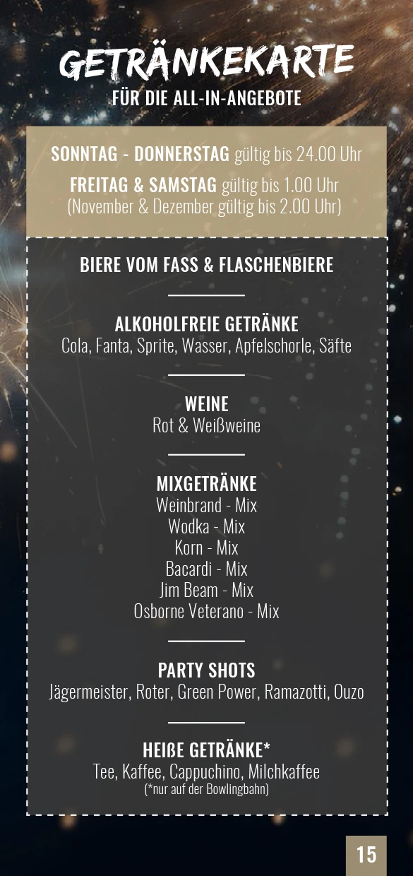 Getränkekarte All-In Easy Strike Vechta